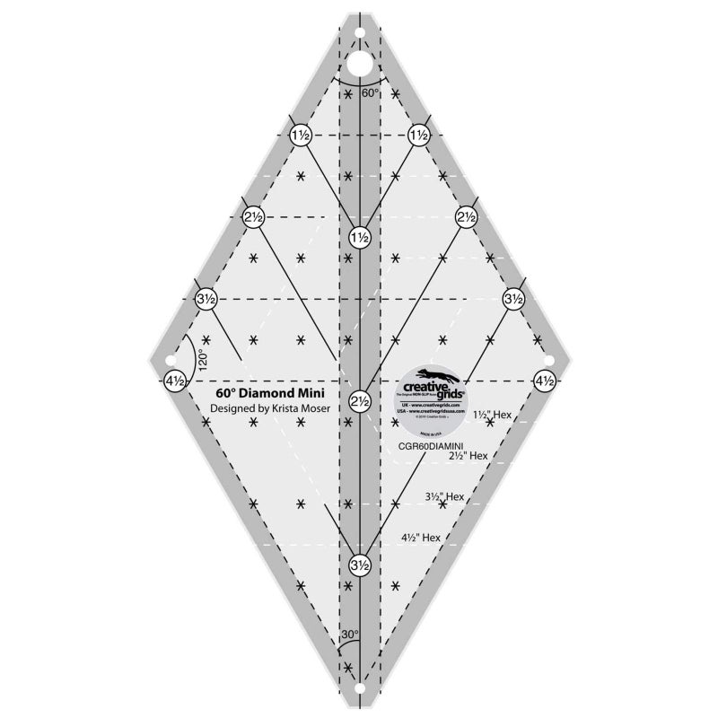 Creative Grids 60 Degree Mini Diamond Ruler â€“ CGR60DIAMINI â€“ Made in USA, Non-Slip Grip Acrylic Quilting, Sewing, Crafting, Patchwork Ruler & Template - Image 1